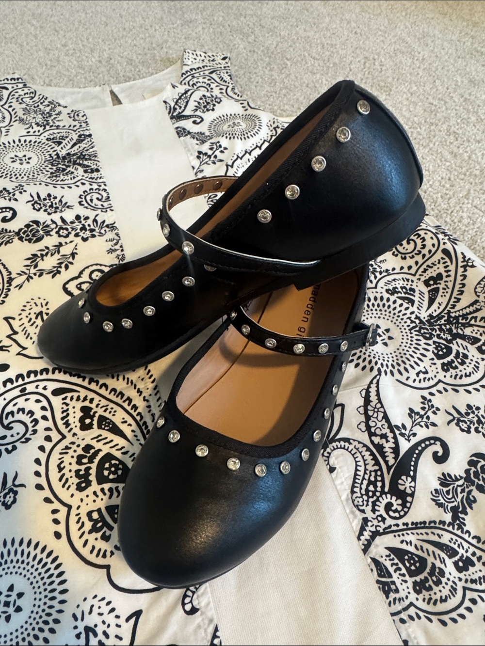 Madden Girl Black Girls' Mary Jane Flats with Rhinestone Studs